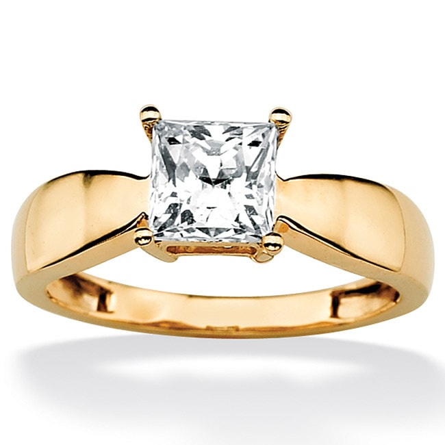 PalmBeach CZ 10k Yellow Gold Princess cut Cubic Zirconia Solitaire