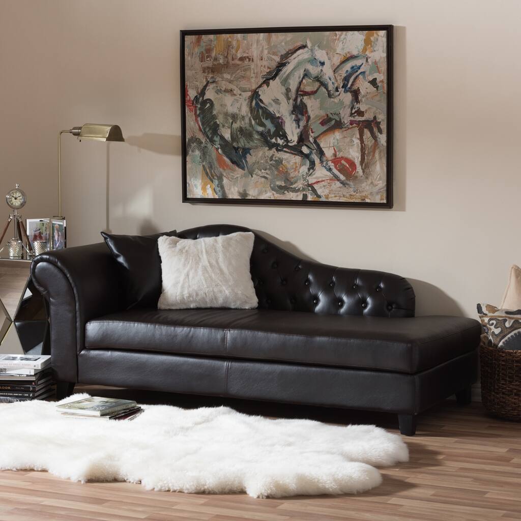 Josephine Brown Faux Leather Victorian Chaise Lounge Chair