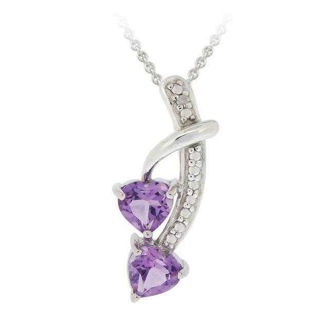 Glitzy Rocks Sterling Silver Amethyst and Diamond Double Heart