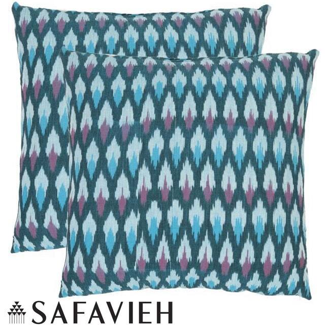 SAFAVIEH Diamond Ikat 18inch Blue Decorative Pillows (Set of 2) On