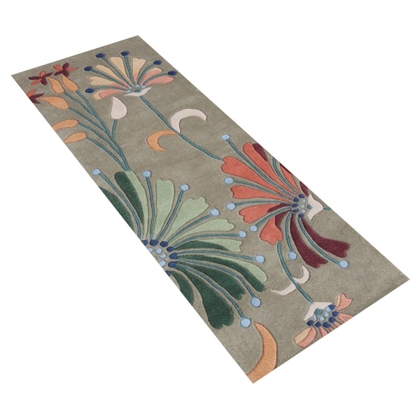 Alliyah Handmade Khaki Green New Zealand Blend Wool Rug (2' x 8') - 2' x 8'