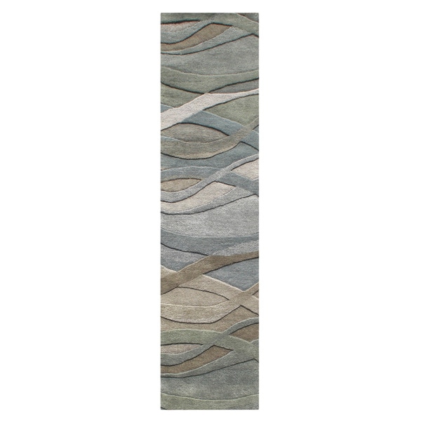 Alliyah Handmade Silver Grey, Highlight Grey/Green, and Light Rust New Zeeland Blend Wool Area Rug (2' x 8') - 2' x 8'