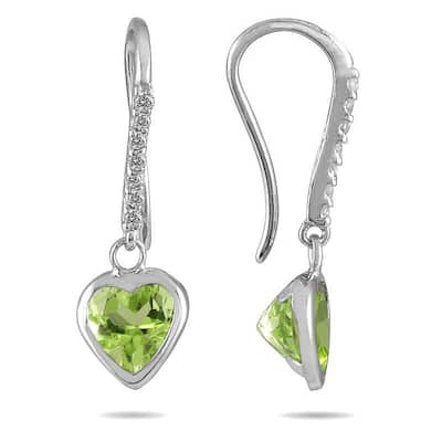 Marquee 14K Gold Peridot and 1/10ct TDW Diamond Heart Earrings (I-J, I1-I2)