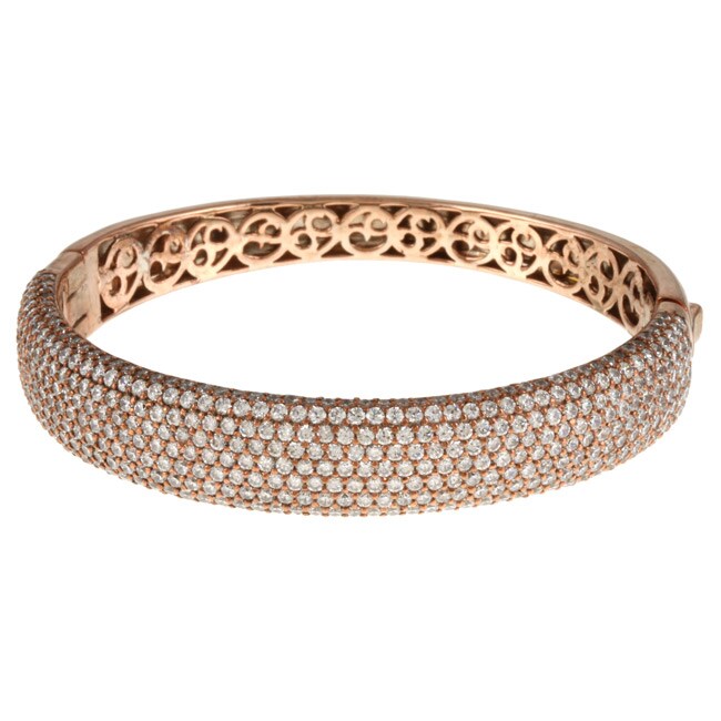 Shop Rose Gold over Sterling Silver Clear Cubic Zirconia Bangle Bracelet Free Shipping Today