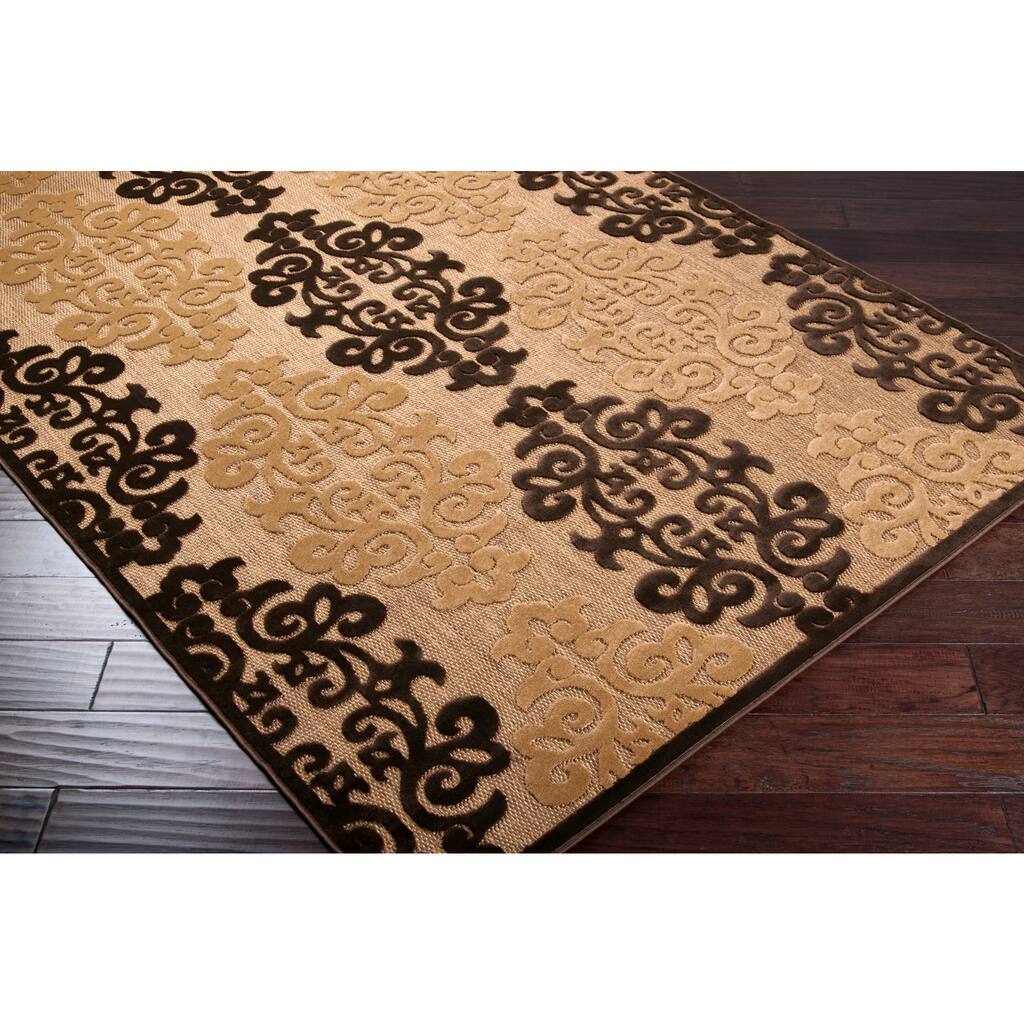 Woven Fenway Natural Indoor/Outdoor Damask Print Area Rug - 2'6" x 7'10" Runner