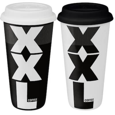 Konitz Large XXL Black/ XXL White Travel Mugs (Set of 2)