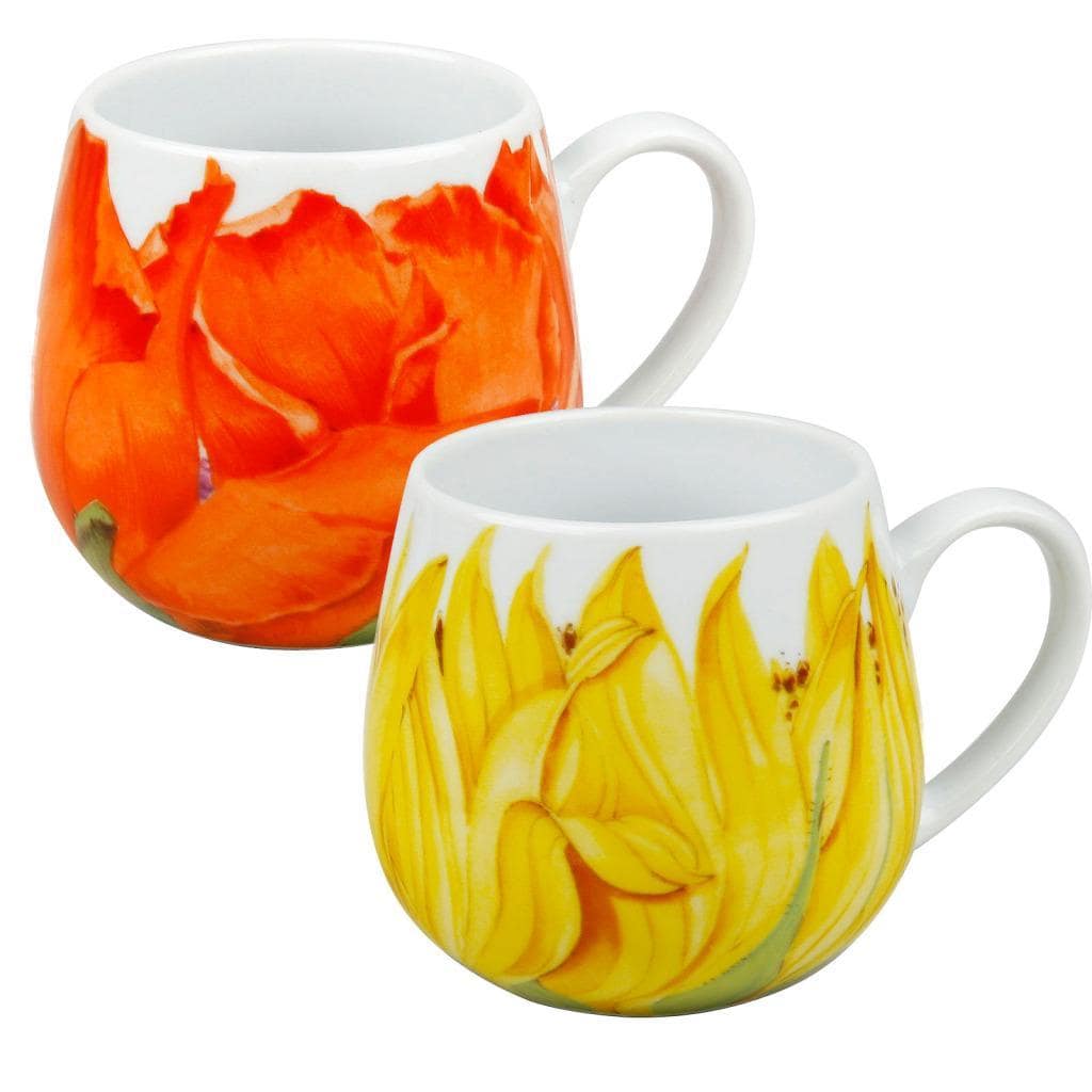 Konitz Poppy And Sunflower Blossoms Snuggle Mugs (set Of 2)