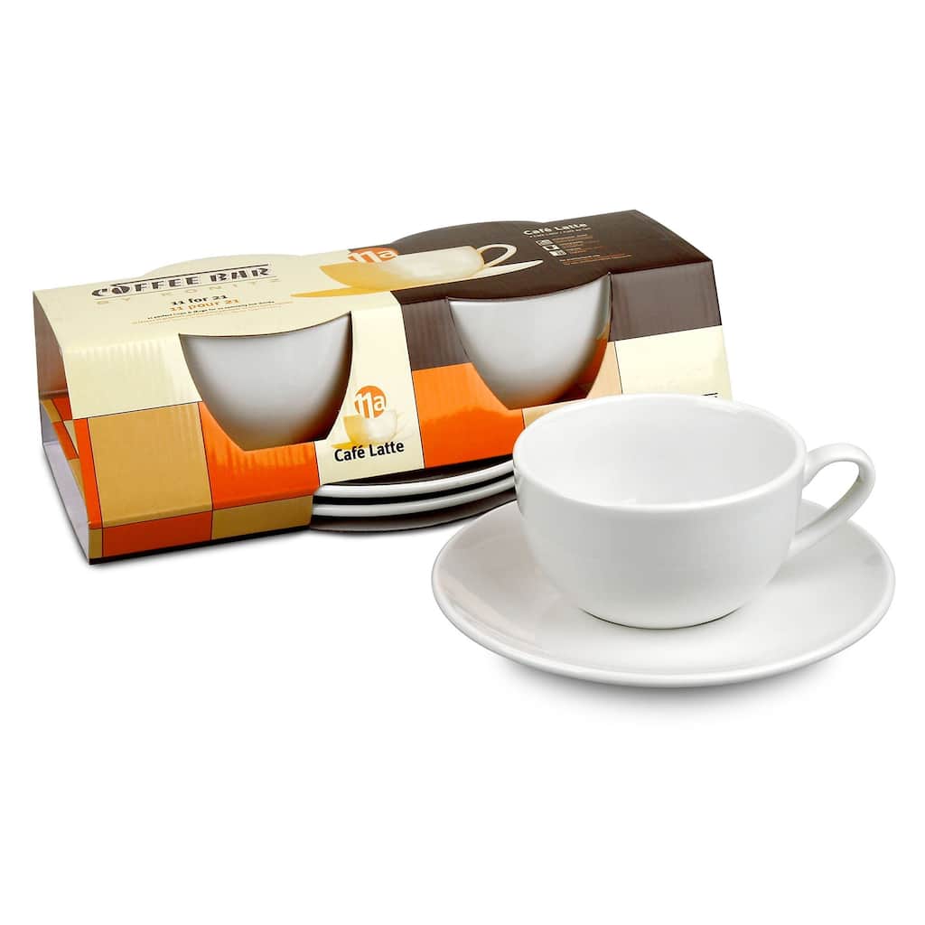 Konitz Coffee Bar White Mugs/ Saucers (Set of 2)