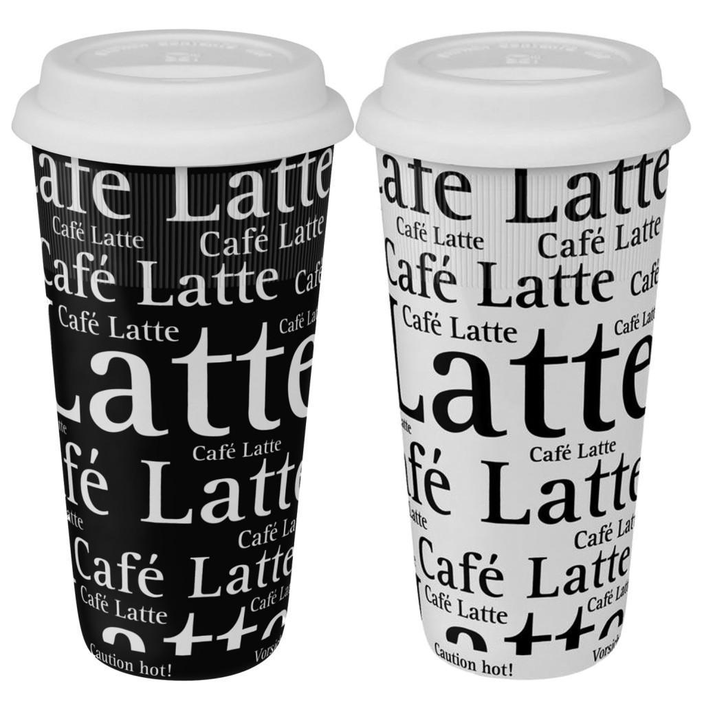 cafe glasses latte Latte (Set Cafe Konitz White Travel Large of and Mugs Black 2