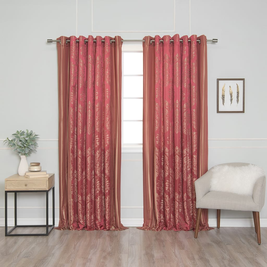 Aurora Home Wide Width Damask Jacquard Grommet Curtain Panel Pair - 90 x 84