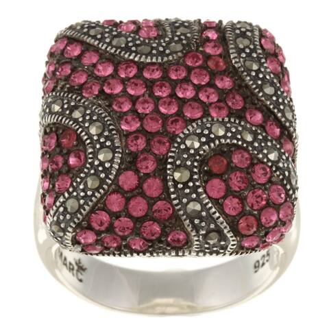 MARC Sterling Silver Pink Crystal and Marcasite Cocktail Ring