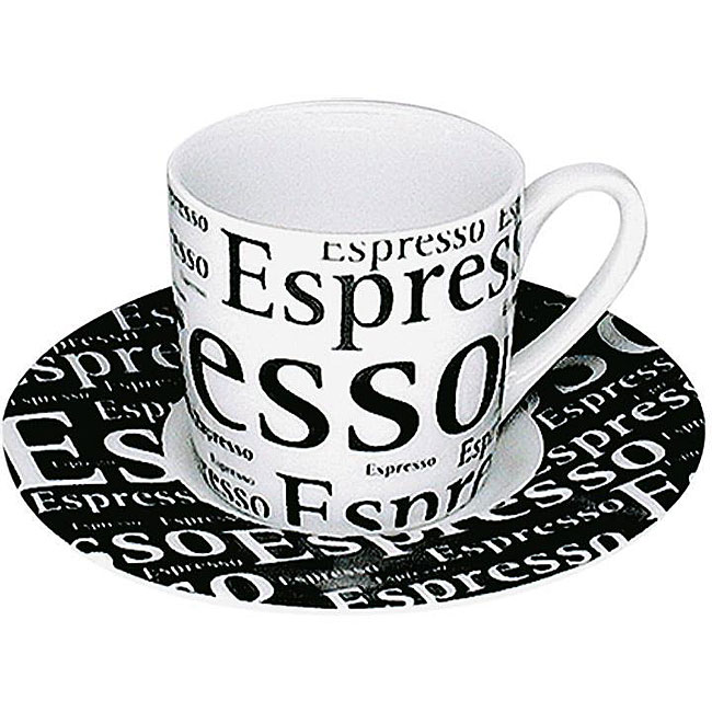 Konitz Espressos Writing On White Cups And Saucers (set Of 4)