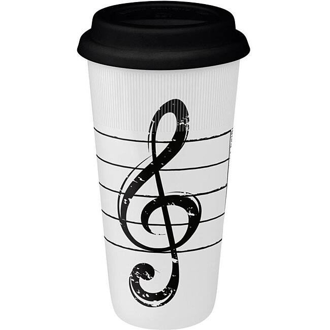 Konitz Treble Clef on White Large Travel Mugs (Set of 4)