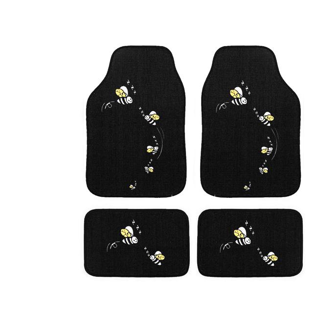 Automotive 4 piece Bees Embroidered Floor Mat Set