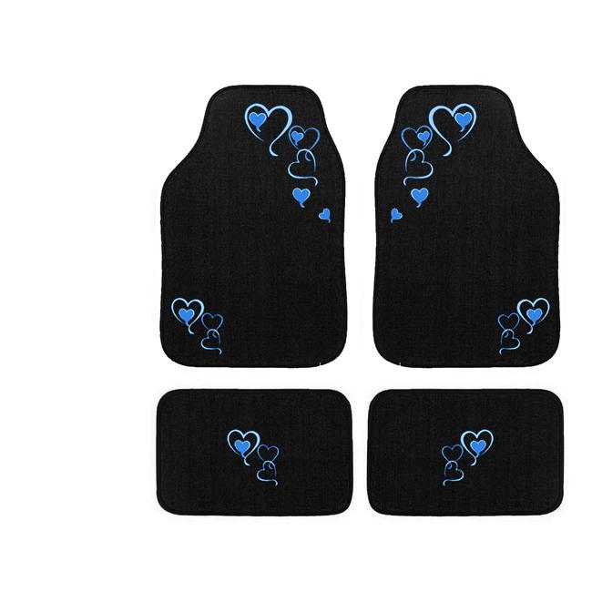 Automotive 4 piece Blue Hearts Embroidered Floor Mat Set