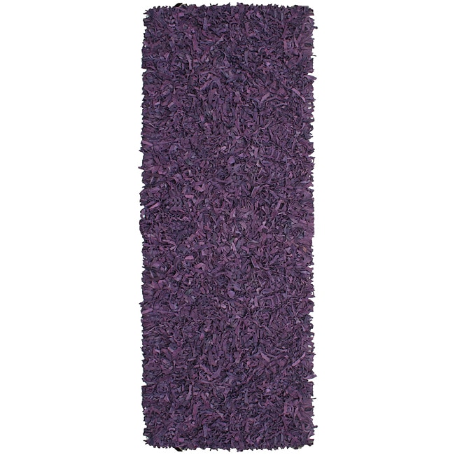 Hand tied Pelle Purple Leather Shag Rug (26 X 8)