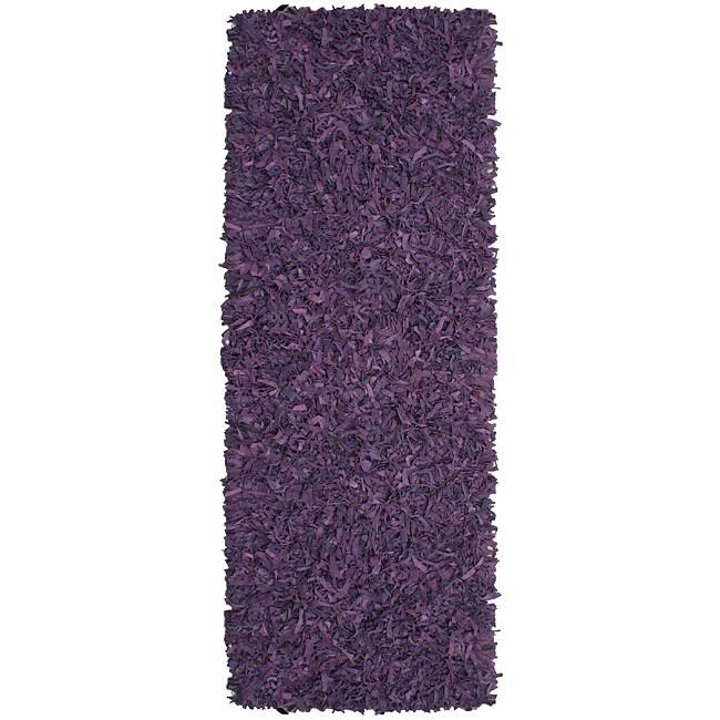 Hand tied Pelle Purple Leather Shag Rug (26 X 8)