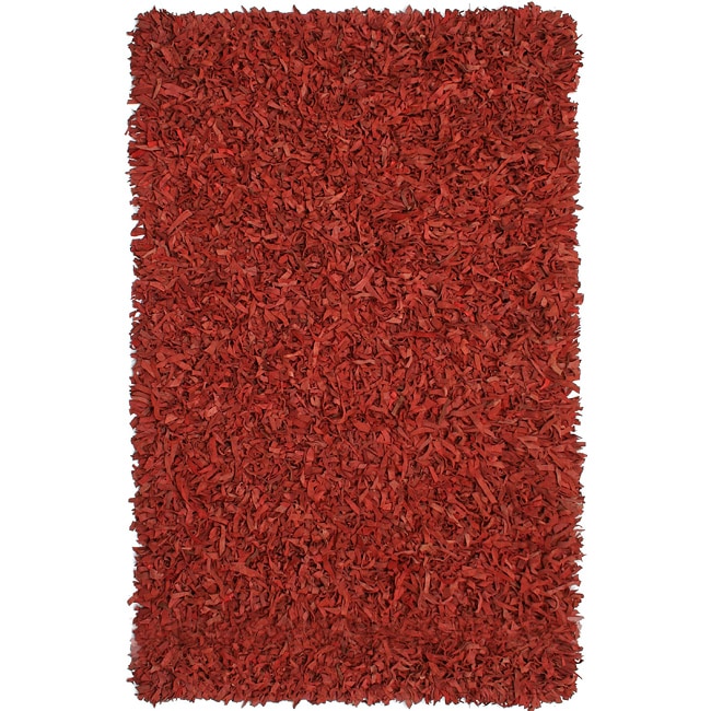 Hand tied Pelle Red Leather Shag Rug (4 X 6)