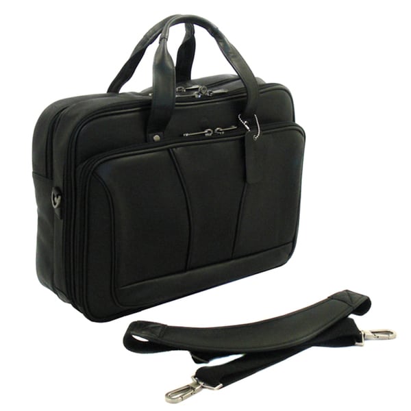 Black Leather Double Gusset 15.4-inch Laptop Briefcase cheap