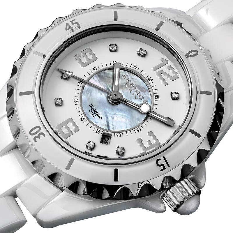 Akribos XXIV Quartz Date Women's Ceramic Casual White Bracelet Watch