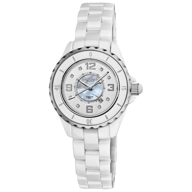 Akribos XXIV Quartz Date Women's Ceramic Casual White Bracelet Watch