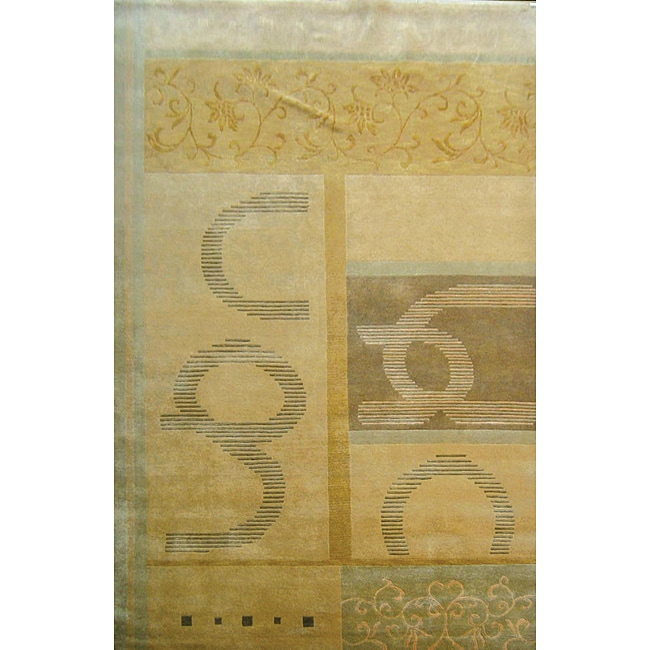 Hand knotted Utopia Himalayan Sheep Wool And Silk Rug (6 X 9)