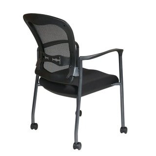 Black Office Star Padded Fabric Seat and Back Stacking Chair with Arms and Dual Wheel Carpet Casters