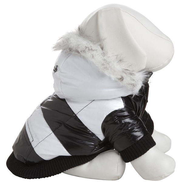 Pet Life Thinsulate Black/White Stripe Dog Parka w/ Removable Hood