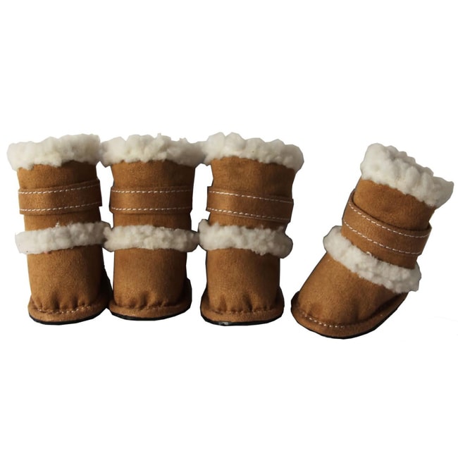 Pet Life Tan Shearling Sherpa DUGGZ Paw Boots (Set of 4)