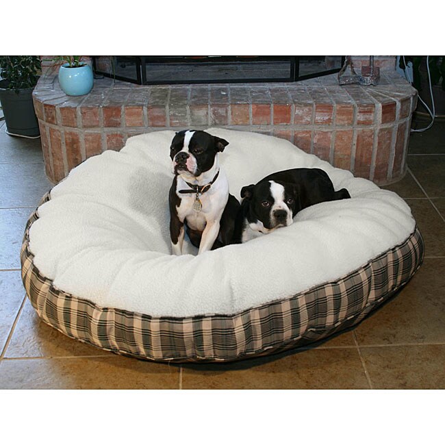 Large 50 Inch Round Green Plaid Sherpa Pet Bed Free Shipping Today