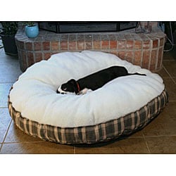 Large 50 Inch Round Green Plaid Sherpa Pet Bed Other Pet Beds