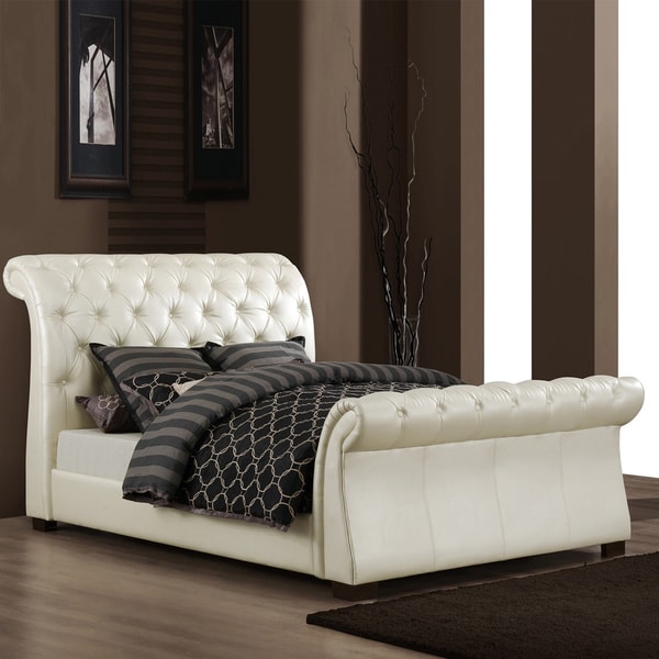 TRIBECCA HOME Castela Soft White Faux Leather King Sleigh ...