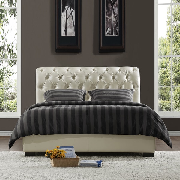 TRIBECCA HOME Castela Soft White Faux Leather King Bed