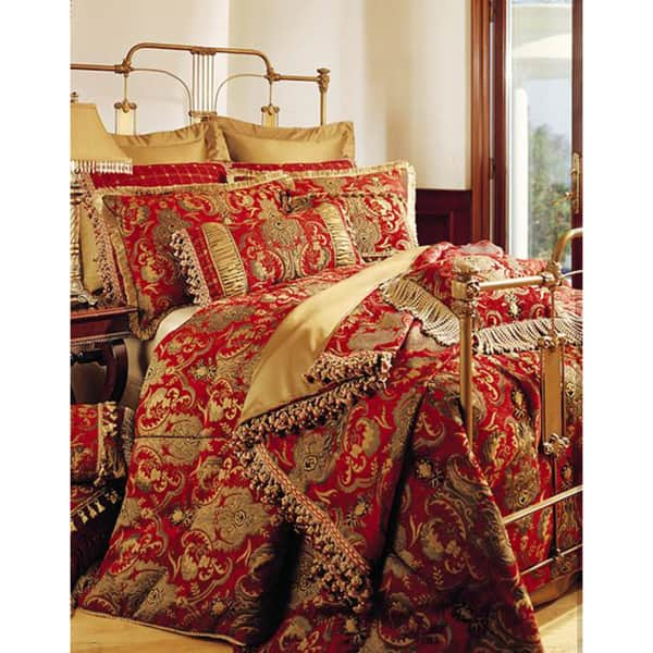 HiEnd Accents Melinda Washed Linen Comforter Set, Red, King