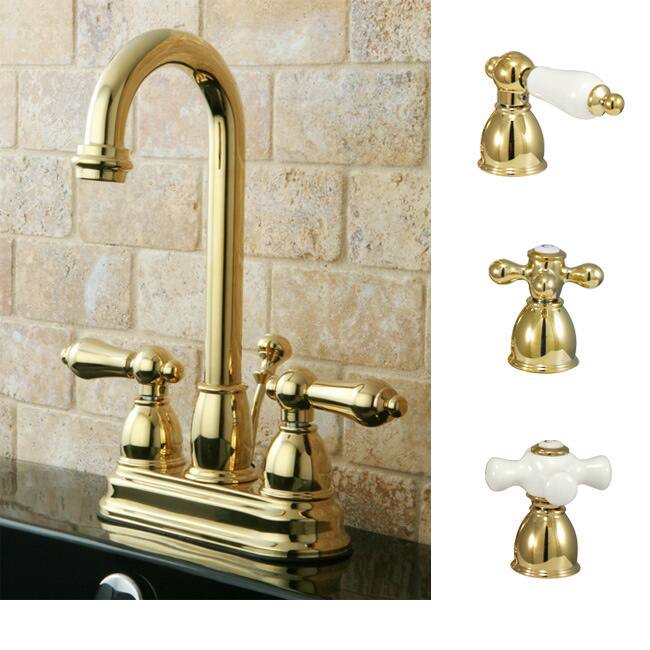 Kingston Brass Polished Brass High Arc Bathroom Faucet - Solid Cross Handles