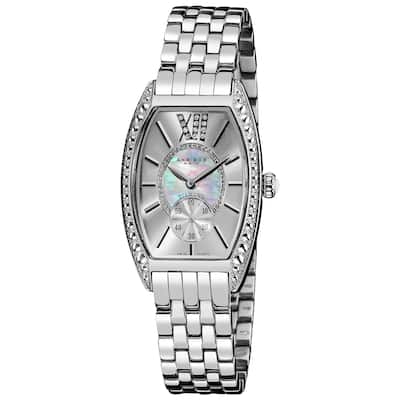 Akribos XXIV Women's Diamond Swiss Quartz Tonneau Silver-Tone Bracelet Watch