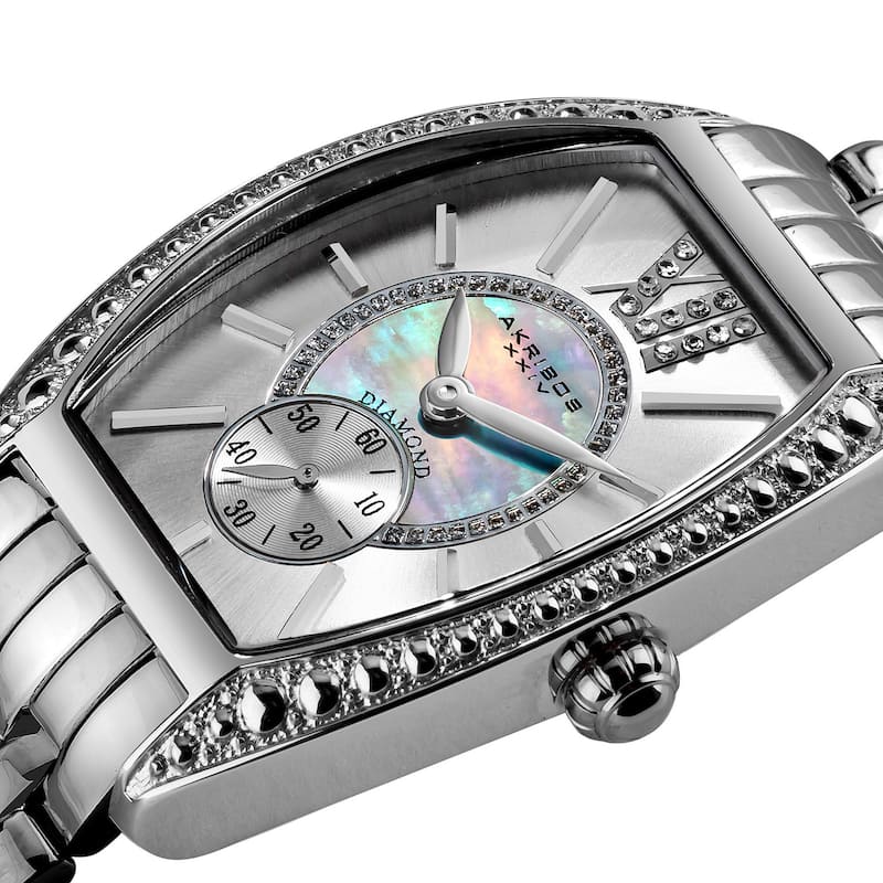 Akribos XXIV Women's Diamond Swiss Quartz Tonneau Silver-Tone Bracelet Watch