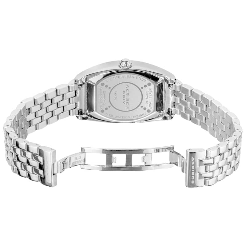 Akribos XXIV Women's Diamond Swiss Quartz Tonneau Silver-Tone Bracelet Watch