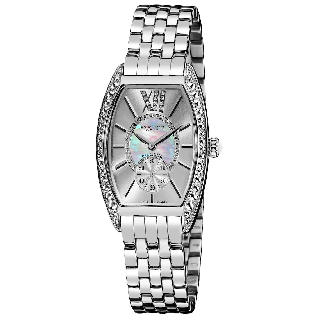 Akribos XXIV Women's Diamond Swiss Quartz Tonneau Silver-Tone Bracelet Watch