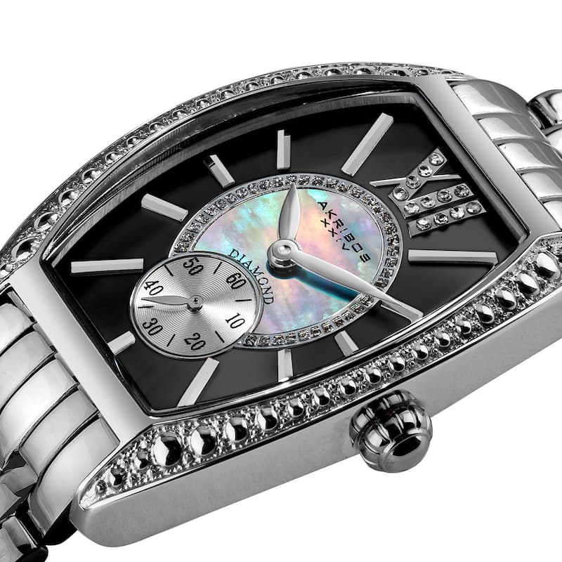 Akribos XXIV Women's Black/Stainless-Steel Diamond Swiss-Quartz Tonneau-Bracelet Watch