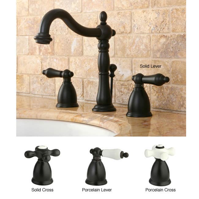 Kingston Brass Cross Handle Oil Rubbed Bronze Widespread Bathroom Faucet - Solid Lever