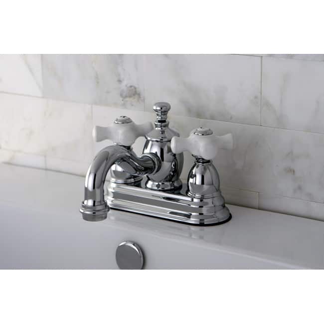 Kingston Brass Heritage 4-inch Centerset Chrome Bathroom Faucet - Porcelain Cross