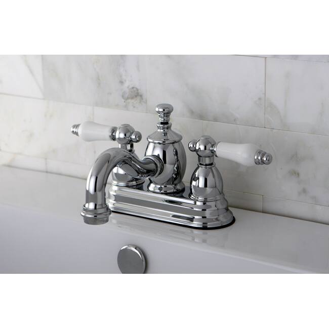 Kingston Brass Heritage 4-inch Centerset Chrome Bathroom Faucet - Chrome - Porcelain Lever