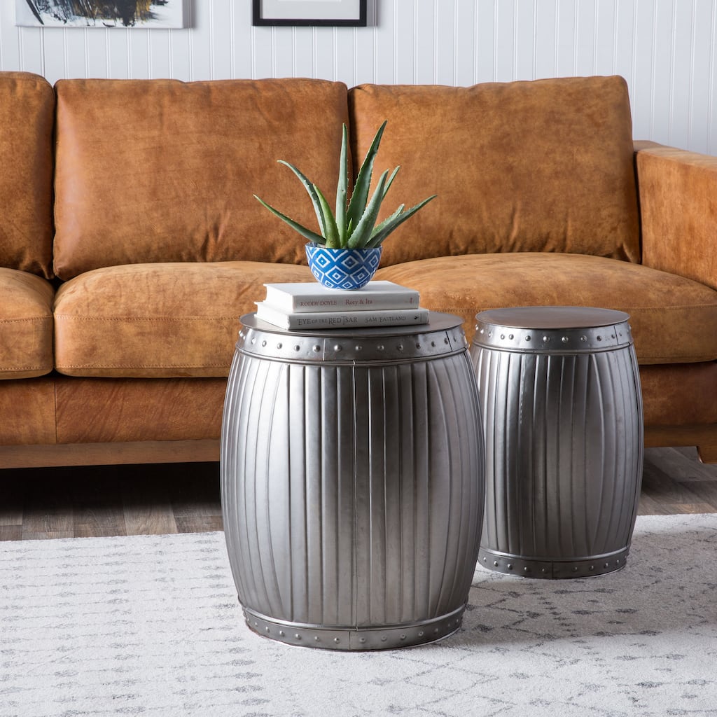 Handmade Set of 2 Natural Steel Fluted Round Barrels (India)