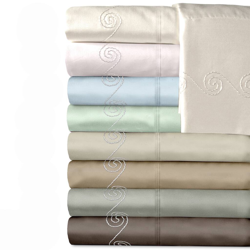 Grand Luxe Egyptian Cotton Sateen 500 Thread Count Swirl Deep Pocket Sheet Set and Pillowcase Separates