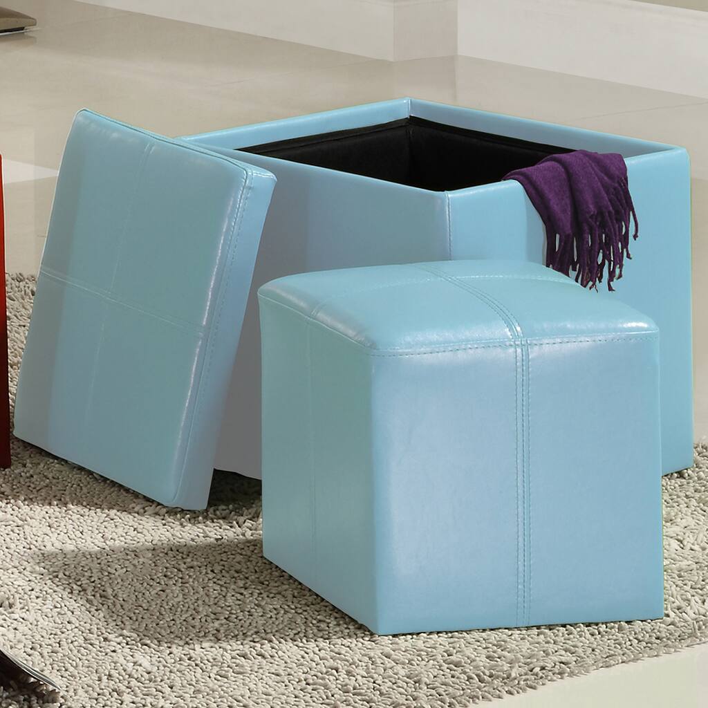 Swayne Blue Storage Ottoman with Mini Foot Stool by TRIBECCA HOME