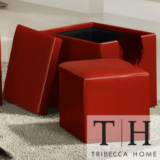 TRIBECCA HOME Swayne Red Storage Ottoman with Mini Foot Stool Tribecca Home Ottomans