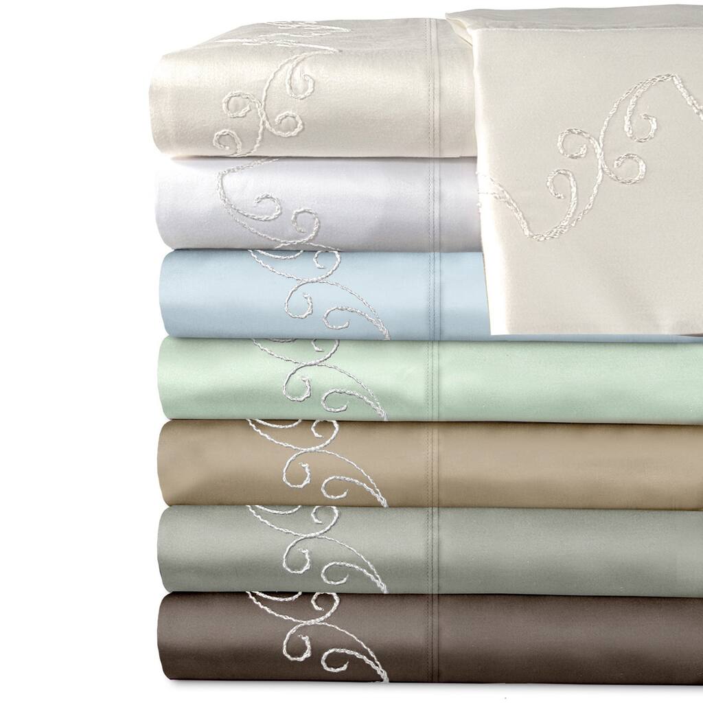 Grand Luxe 300 Thread Count Egyptian Cotton Sateen Scroll Deep Pocket Sheet Set or Pillowcase Separates