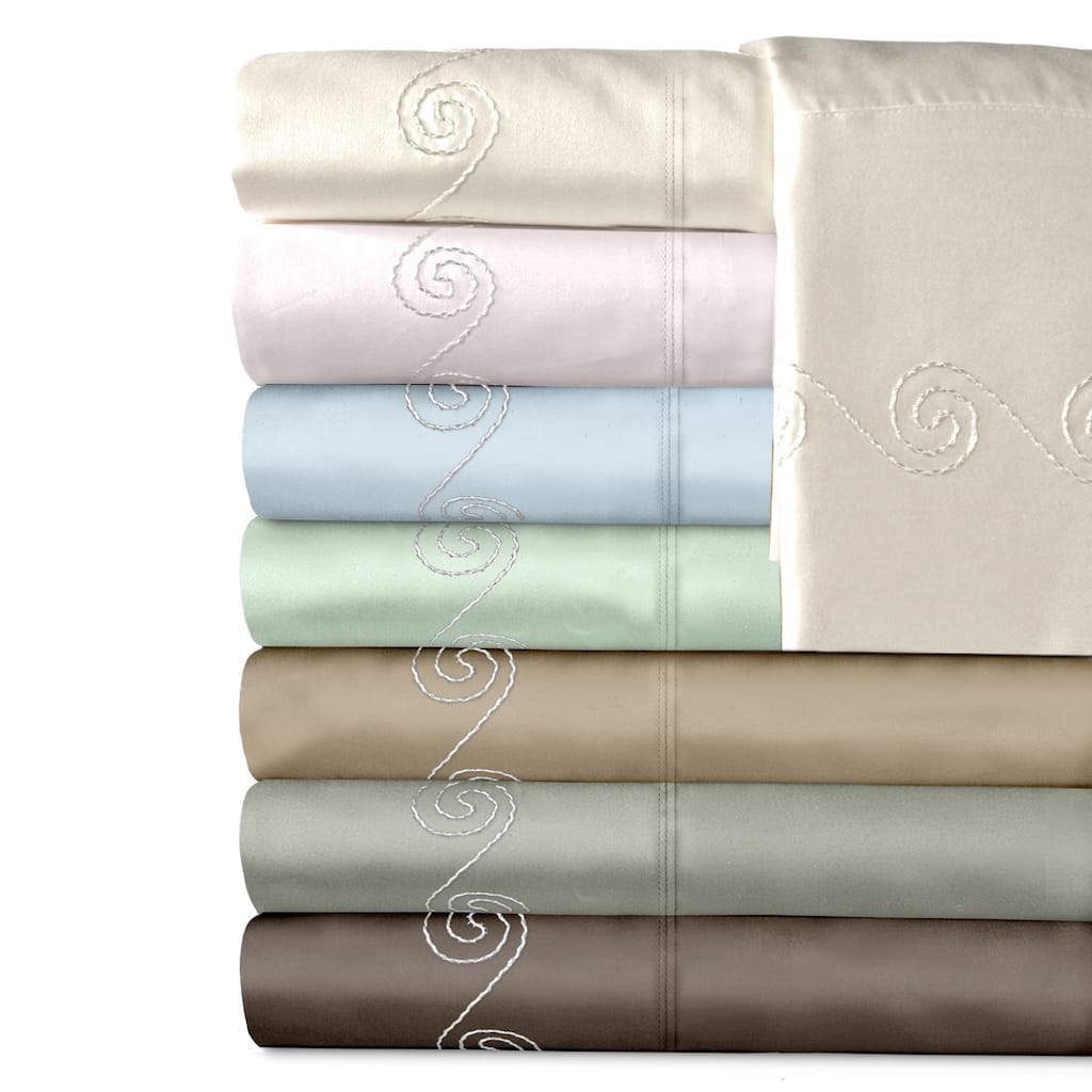 Grand Luxe Egyptian Cotton Sateen 300 Thread Count Swirl Deep Pocket Sheet Set and Pillowcase Separates