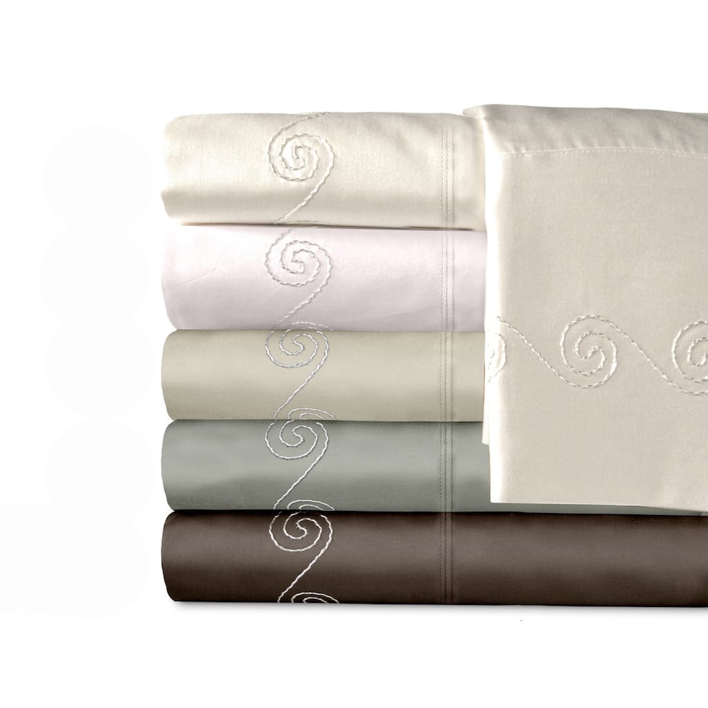 Grand Luxe Egyptian Cotton Sateen 800 TC Deep Pocket Swirl Sheet Set or Pillowcase Separates